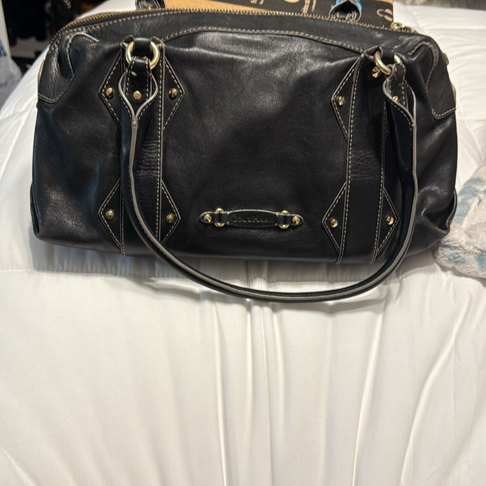 Classic Cole Haan Black Satchel with Gold Hardware